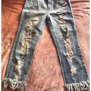 Sequin Denim Jeans w/ Fringes